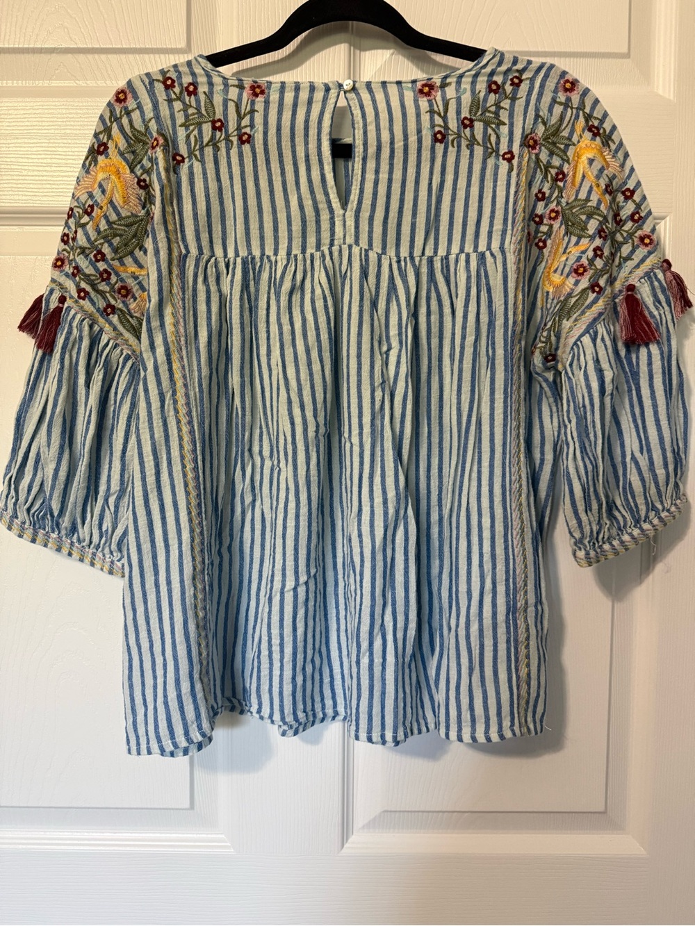 For the Republic Boho Striped Embroidered Peasant Top- L - Picture 6 of 6